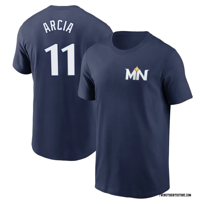 Men's Minnesota Twins ＃11 Orlando Arcia Navy 2024 City Connect Fuse Name & Number T-Shirt