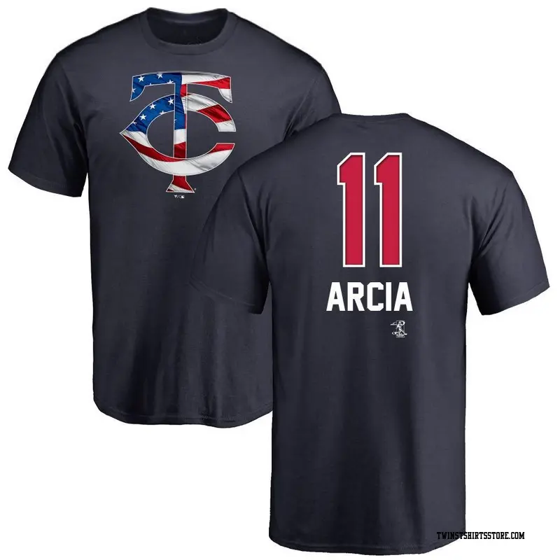 Men's Minnesota Twins ＃11 Orlando Arcia Navy Name and Number Banner Wave T-Shirt