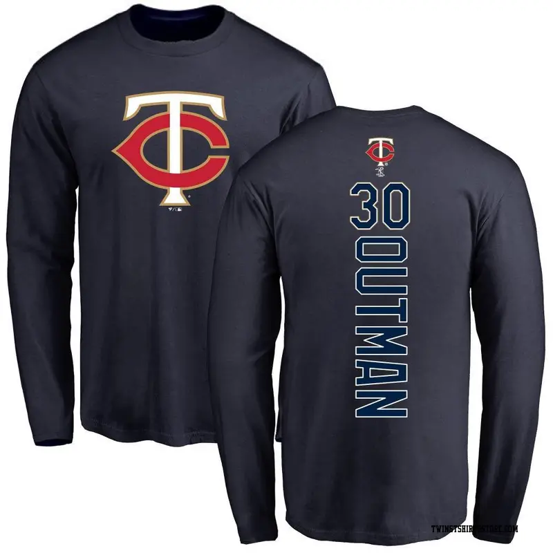 Men's Minnesota Twins ＃30 James Outman Navy Backer Long Sleeve T-Shirt