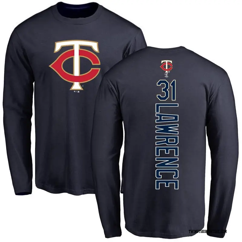 Men's Minnesota Twins ＃31 Justin Lawrence Navy Backer Long Sleeve T-Shirt