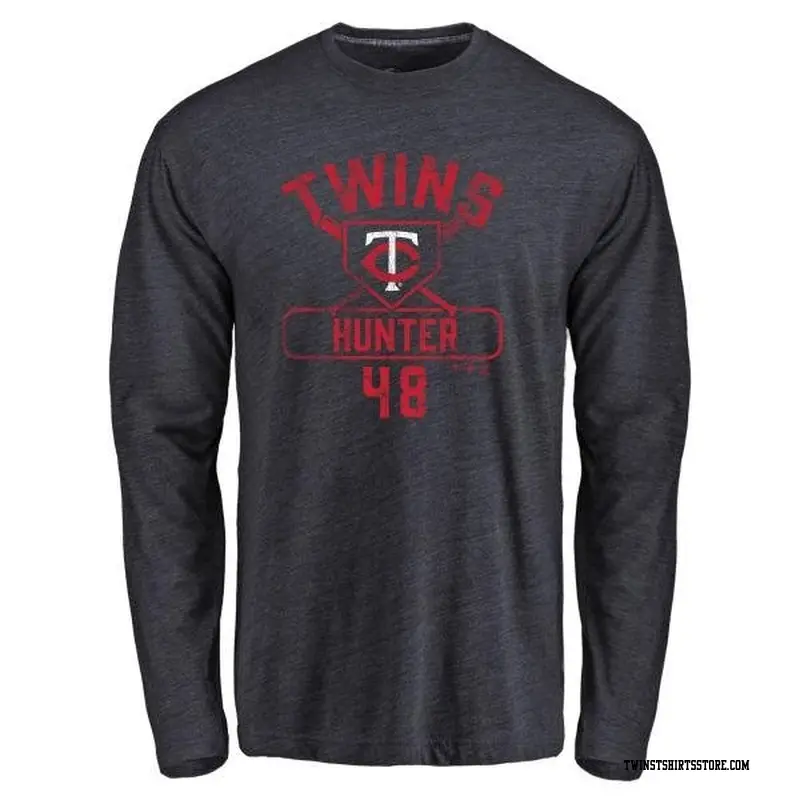 Men's Minnesota Twins ＃48 Torii Hunter Navy Branded Base Runner Long Sleeve T-Shirt