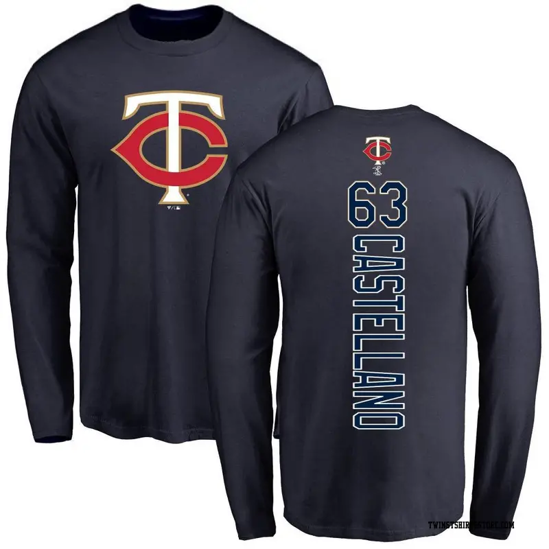 Men's Minnesota Twins ＃63 Eiberson Castellano Navy Backer Long Sleeve T-Shirt