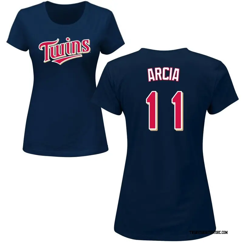 Women's Minnesota Twins ＃11 Orlando Arcia Navy Roster Name & Number T-Shirt