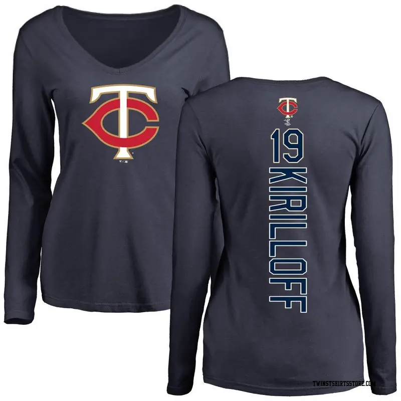 Women's Minnesota Twins ＃19 Alex Kirilloff Navy Backer Slim Fit Long Sleeve T-Shirt