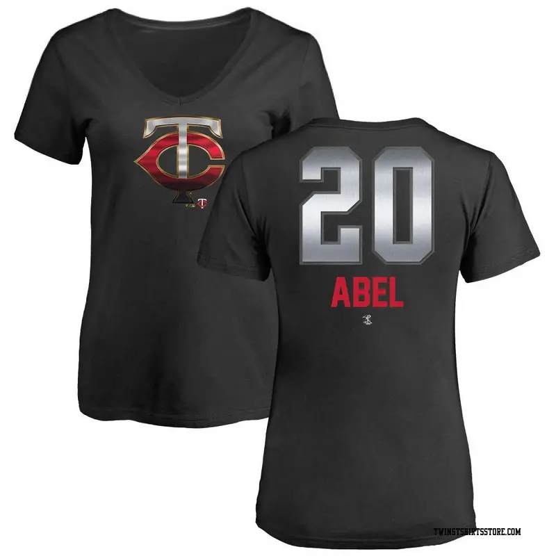 Women's Minnesota Twins ＃20 Mick Abel Black Midnight Mascot V-Neck T-Shirt