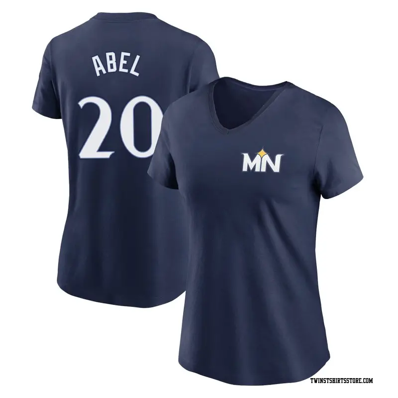 Women's Minnesota Twins ＃20 Mick Abel Navy 2024 City Connect Fuse Name & Number V-Neck T-Shirt