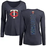 Women's Minnesota Twins ＃30 James Outman Navy Backer Slim Fit Long Sleeve T-Shirt