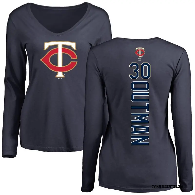 Women's Minnesota Twins ＃30 James Outman Navy Backer Slim Fit Long Sleeve T-Shirt