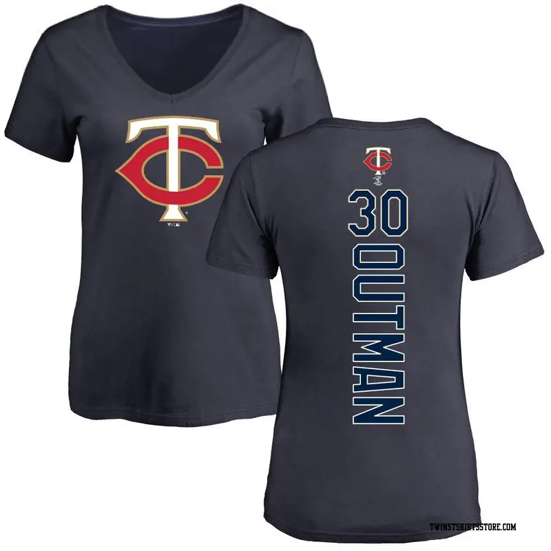 Women's Minnesota Twins ＃30 James Outman Navy Backer Slim Fit T-Shirt