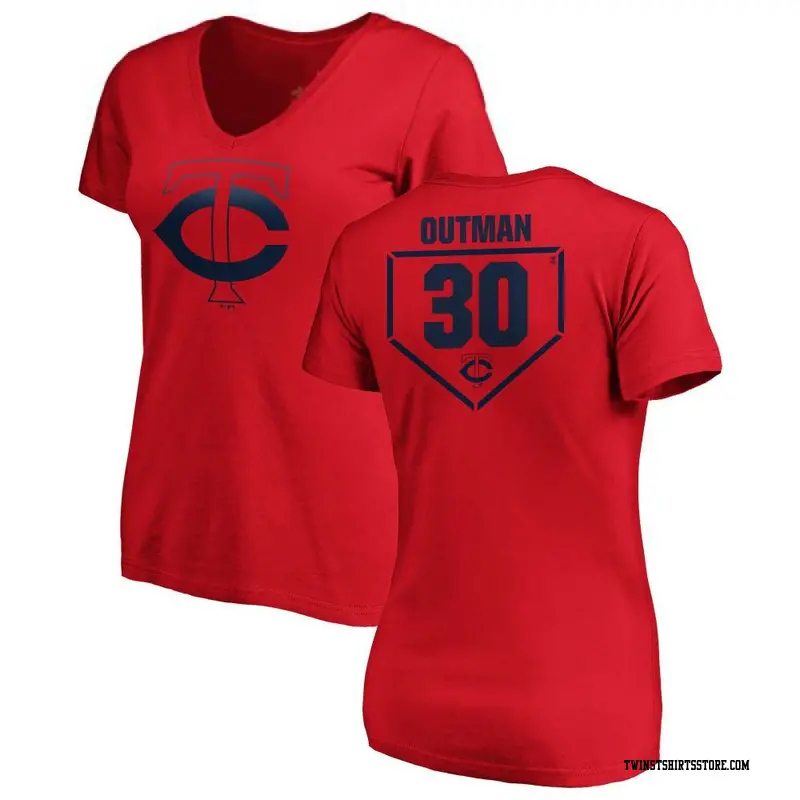 Women's Minnesota Twins ＃30 James Outman Red RBI Slim Fit V-Neck T-Shirt