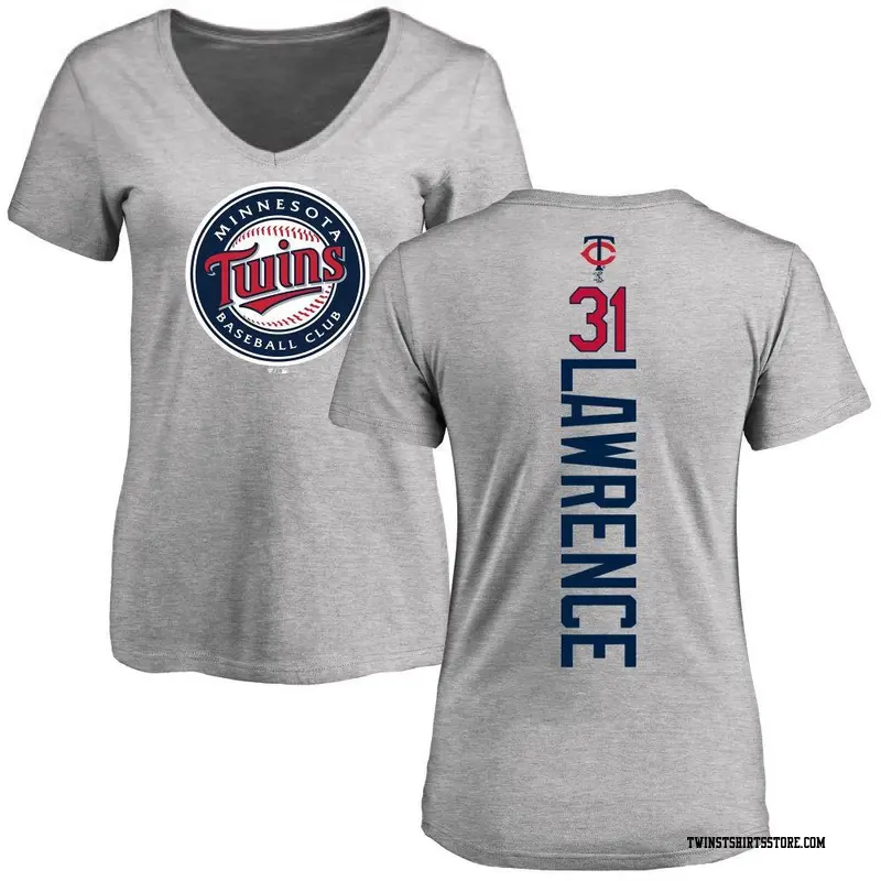 Women's Minnesota Twins ＃31 Justin Lawrence Ash Backer Slim Fit T-Shirt