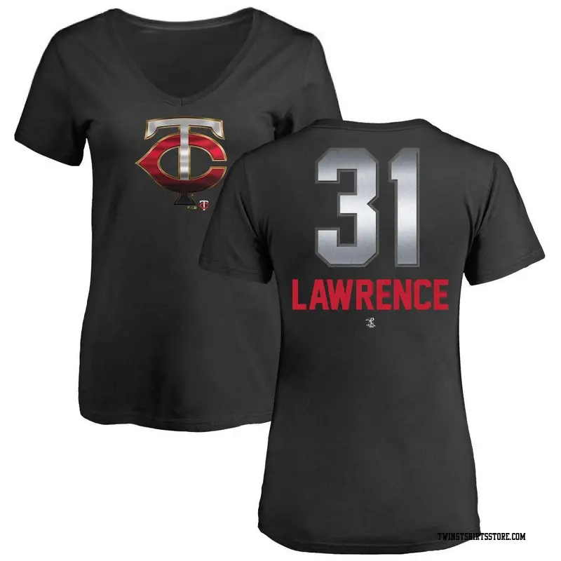 Women's Minnesota Twins ＃31 Justin Lawrence Black Midnight Mascot V-Neck T-Shirt