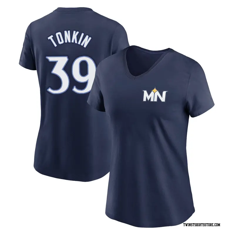 Women's Minnesota Twins ＃39 Michael Tonkin Navy 2024 City Connect Fuse Name & Number V-Neck T-Shirt
