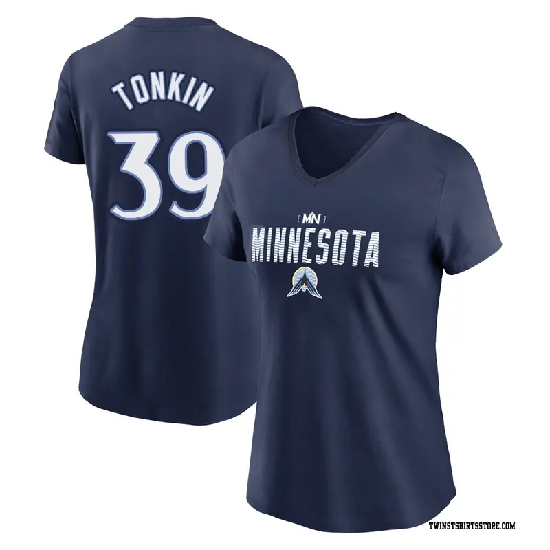 Women's Minnesota Twins ＃39 Michael Tonkin Navy 2024 City Connect Graphic Name & Number V-Neck T-Shirt