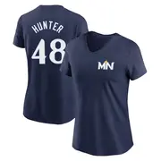 Women's Minnesota Twins ＃48 Torii Hunter Navy 2024 City Connect Fuse Name & Number V-Neck T-Shirt
