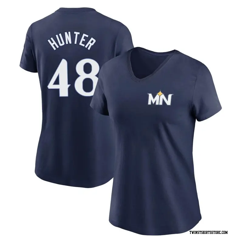Women's Minnesota Twins ＃48 Torii Hunter Navy 2024 City Connect Fuse Name & Number V-Neck T-Shirt