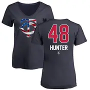 Women's Minnesota Twins ＃48 Torii Hunter Navy Branded Name and Number Banner Wave V-Neck T-Shirt