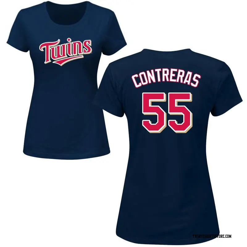 Women's Minnesota Twins ＃55 Mark Contreras Navy Roster Name & Number T-Shirt