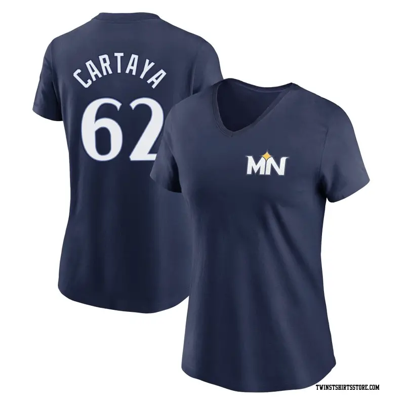 Women's Minnesota Twins ＃62 Diego Cartaya Navy 2024 City Connect Fuse Name & Number V-Neck T-Shirt