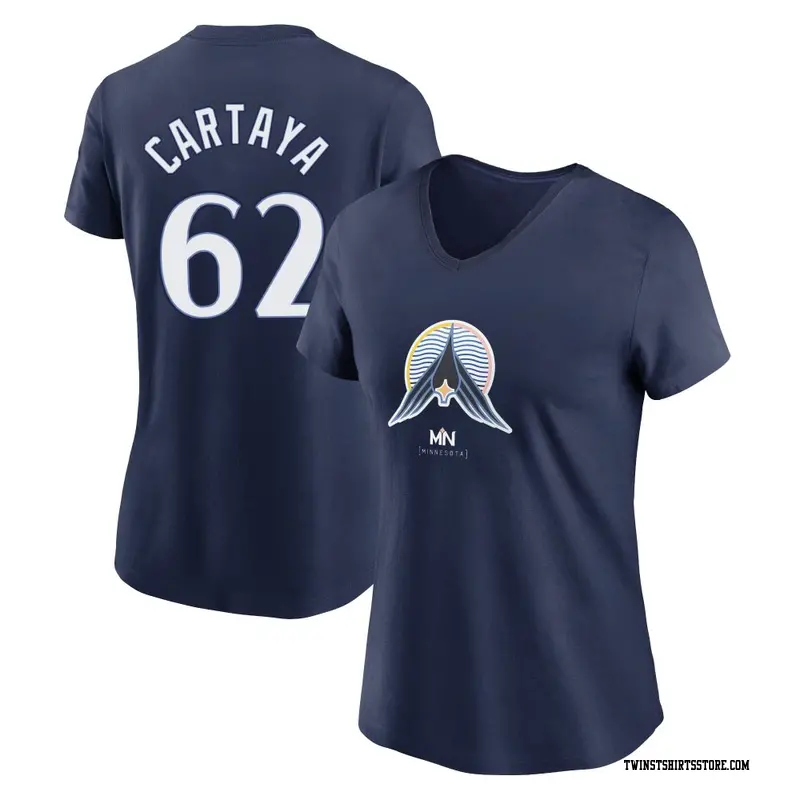 Women's Minnesota Twins ＃62 Diego Cartaya Navy 2024 City Connect Name & Number V-Neck T-Shirt