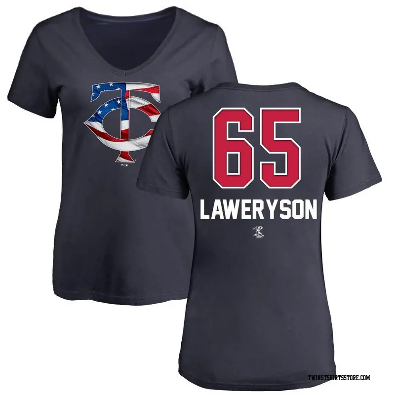 Women's Minnesota Twins ＃65 Cody Laweryson Navy Name and Number Banner Wave V-Neck T-Shirt