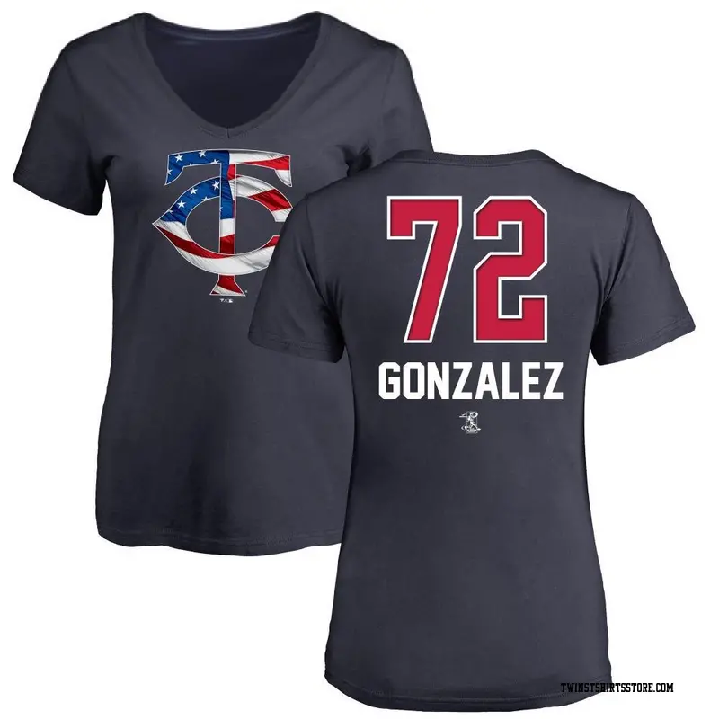 Women's Minnesota Twins ＃72 Gabriel Gonzalez Navy Name and Number Banner Wave V-Neck T-Shirt