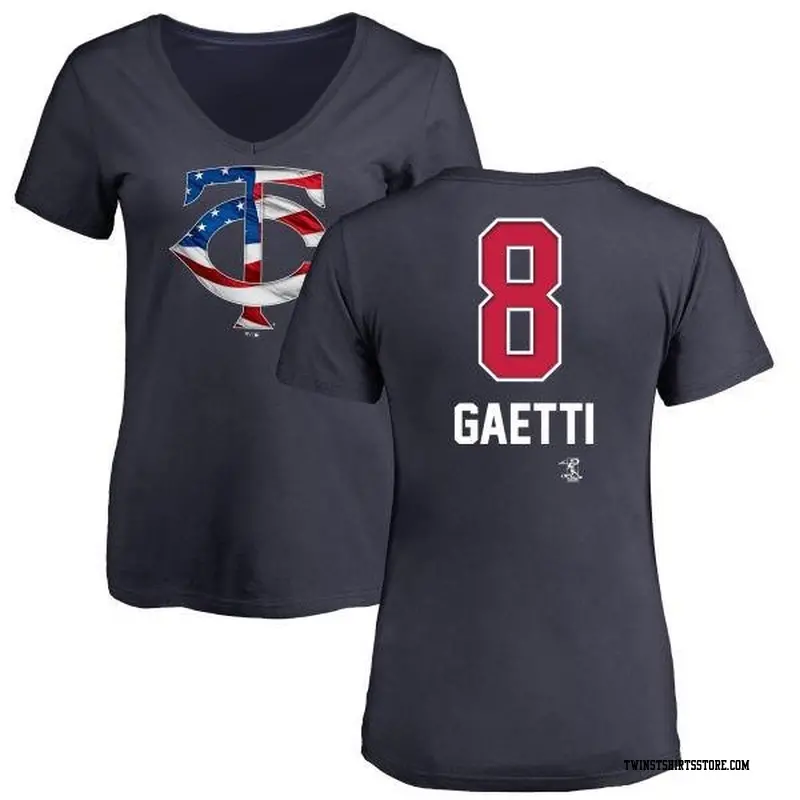 Women's Minnesota Twins ＃8 Gary Gaetti Navy Branded Name and Number Banner Wave V-Neck T-Shirt