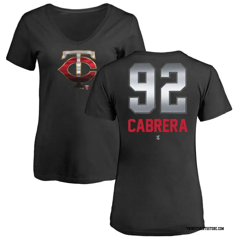 Women's Minnesota Twins ＃92 Genesis Cabrera Black Midnight Mascot V-Neck T-Shirt