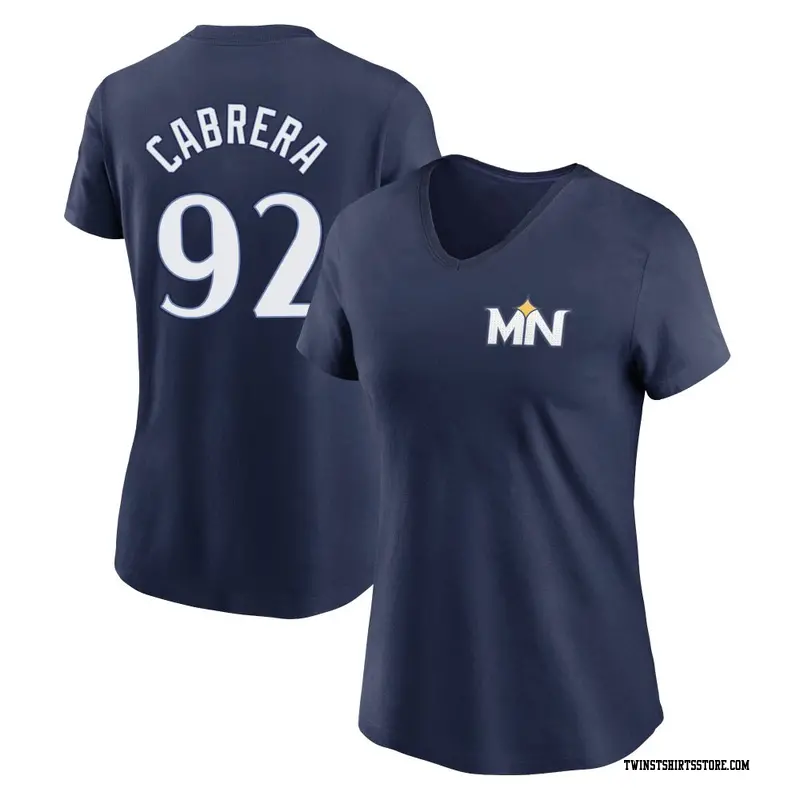 Women's Minnesota Twins ＃92 Genesis Cabrera Navy 2024 City Connect Fuse Name & Number V-Neck T-Shirt