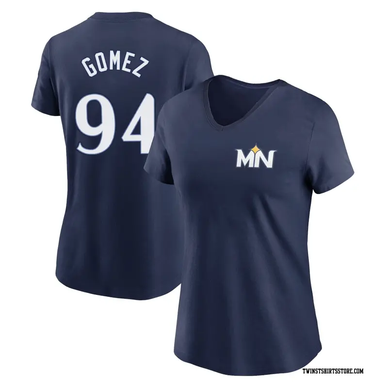 Women's Minnesota Twins ＃94 Yoendrys Gomez Navy 2024 City Connect Fuse Name & Number V-Neck T-Shirt