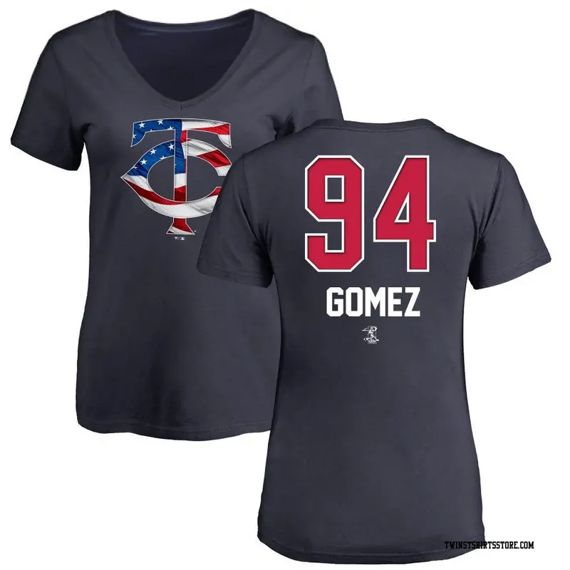 Women's Minnesota Twins ＃94 Yoendrys Gomez Navy Name and Number Banner Wave V-Neck T-Shirt